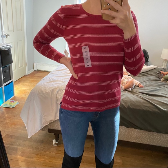 NWT Red Striped Long Sleeve Shirt Size XS - Picture 1 of 4